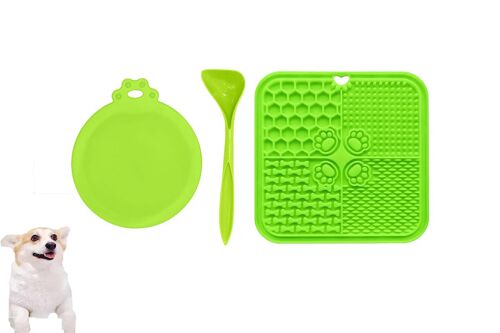 Tapis À Lécher Pour Chien Avec Cuillère Et Couvercle De Boîte - Outil D'alimentation En Silicone Pour Chiens - Vert