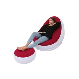 Canapé gonflable avec repose-pieds - Fauteuil de salon portable et pouf - Rouge