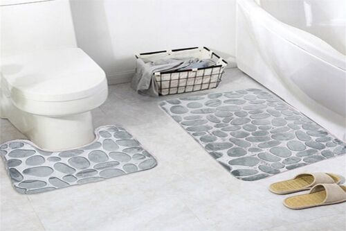 Ensemble de 2 tapis de bain antidérapants carrés et en forme de U pour salle de bain