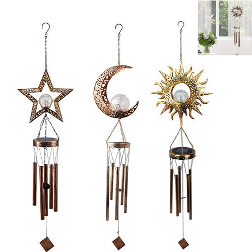 Carillon solaire en forme d'étoile, de soleil et de lune pour la décoration de jardin et d'extérieur