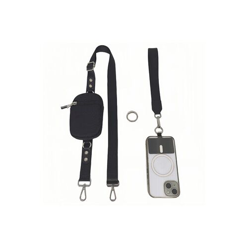 Lanière bandoulière pour téléphone avec portefeuille amovible pour téléphone, cartes et clés