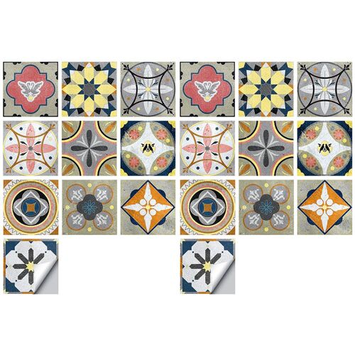 Lot de 20 stickers muraux réutilisables en PVC imitation carrelage - Autocollants pour surfaces lisses - 10 x 10 cm - Style 4