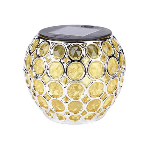 Lanterne solaire rétro creuse en mosaïque, boule lumineuse - Jaune, pour jardin, pelouse, terrasse et usage extérieur
