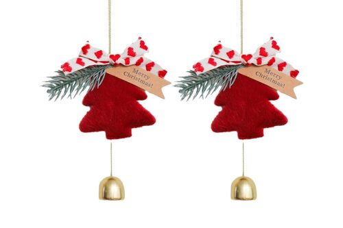 Lot de 2 cloches de Noël en polyester avec n?ud pour la décoration des fêtes