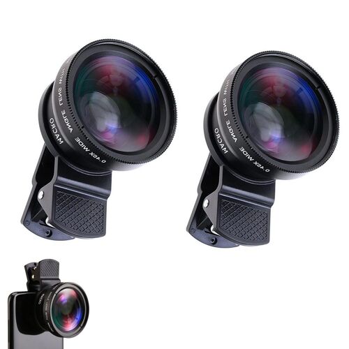 Kit de 2 objectifs grand angle macro portables 2 en 1 pour appareil photo de téléphone portable avec pochettes de rangement