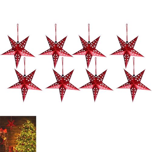 Lot de 8 lanternes étoiles en papier 3D pour décoration de Noël et de fêtes, abat-jour suspendu, 30 cm, réutilisables