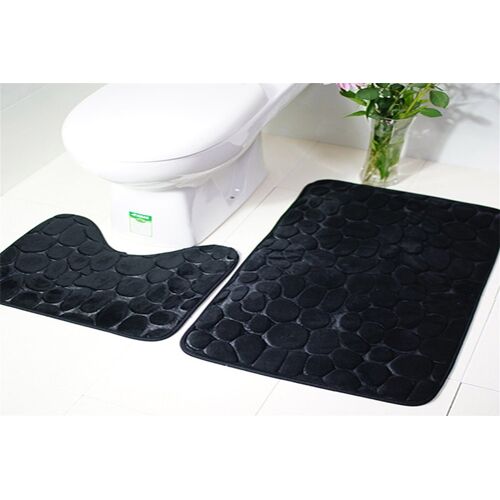 Ensemble de 2 tapis de bain - Tapis carrés et en forme de U antidérapants pour la salle de bain, absorbants, en flanelle et éponge.