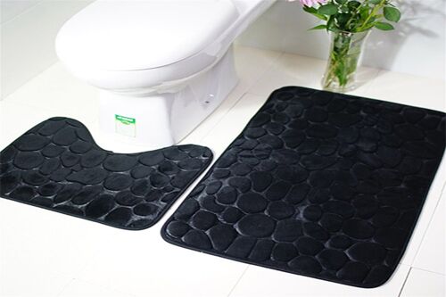 Ensemble de 2 tapis de bain - Tapis carrés et en forme de U antidérapants pour la salle de bain, absorbants, en flanelle et éponge.