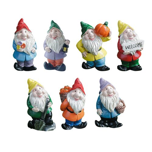 Lot de 7 mini statues de gnomes en résine pour la décoration intérieure et extérieure
