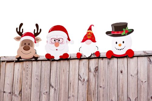 Lot de 4 décorations de Noël en métal pour clôture extérieure, idéales pour les fêtes de fin d'année dans le jardin.