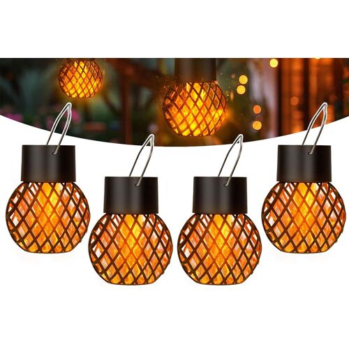 Lot De 4 Lampes Solaires Led À Effet Flamme Pour Lanterne De Jardin Extérieure