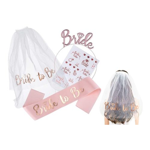 Ensemble Écharpe, Tiare Et Voile « Future Mariée » Pour Enterrement De Vie De Jeune Fille - Rose