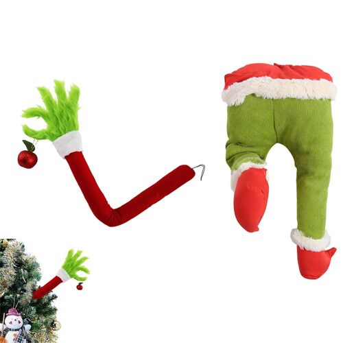 Lot de 2 figurines en peluche représentant des mains et des jambes d'elfes de Noël, idéales pour décorer le sapin pendant les fêtes.