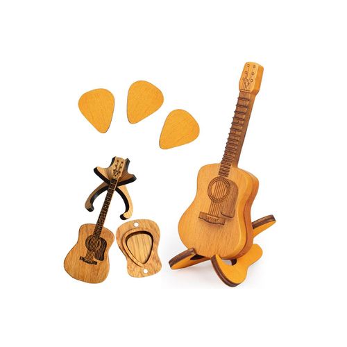 Boîte À Médiators En Bois Avec Support Et 3 Médiators - Étui De Rangement Portable Pour Médiators