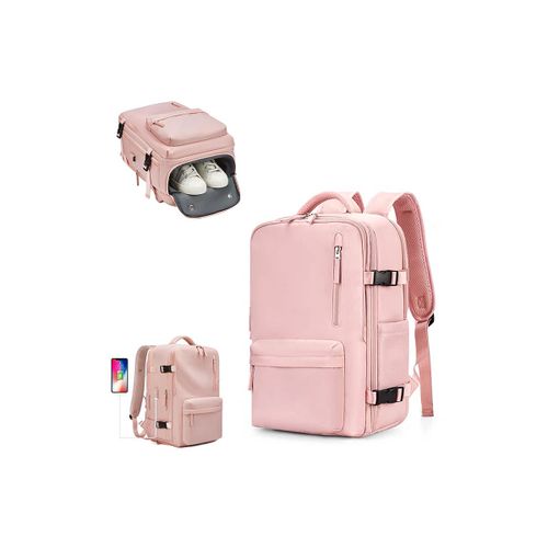 Sac à dos de voyage extensible avec compartiment à chaussures et housse pour ordinateur portable - Rose
