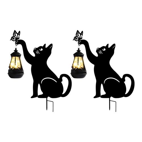 Lot De 2 Lampes Solaires À Piquer En Forme De Chat Pour La Décoration Extérieure De Jardin, Terrasse, Pelouse Et Allée.