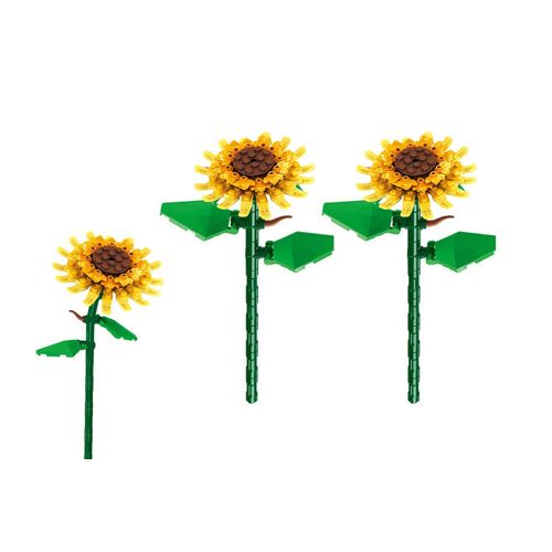 Jeu de construction de fleurs - Tournesol - 2 pièces - Kit de décoration à faire soi-même - Matériau ABS - 99 blocs