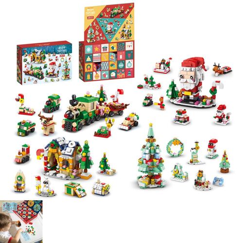 Calendrier de l'Avent de Noël avec blocs de construction pour enfants - Compte à rebours de 24 jours et 1122 pièces