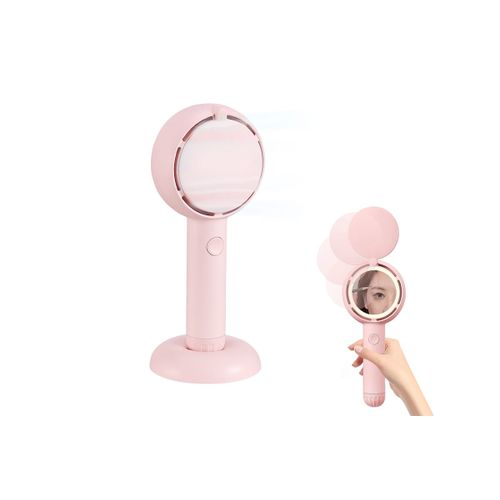 Ventilateur portable 2 en 1 rechargeable avec lumière LED et miroir de maquillage