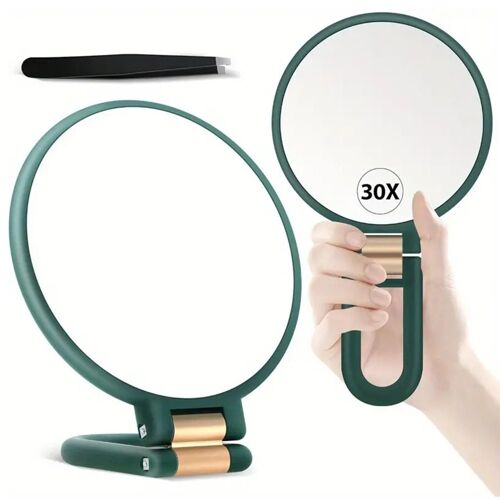 Miroir De Maquillage Double Face Portable 1x 30x Avec Support Réglable Et Design Pliable 