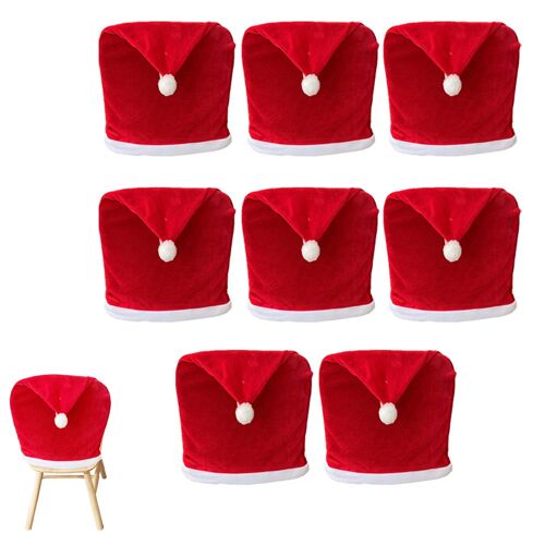 Lot De 8 Housses De Chaise Rouges À Motif De Bonnet De Père Noël Pour Salle À Manger, Housses En Velours Pour Chaises Sans Accoudoirs