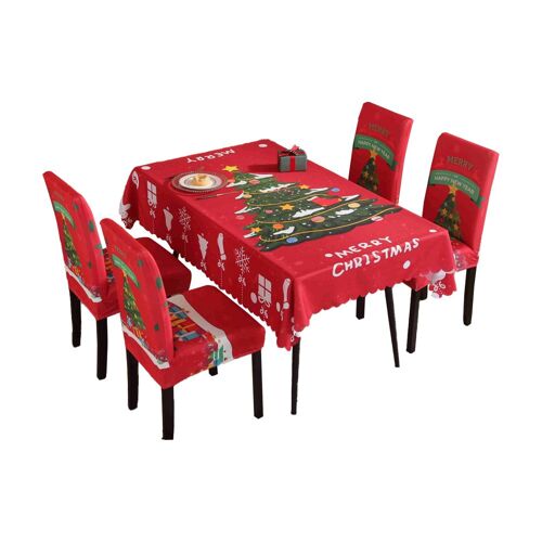 Ensemble Nappe Et Housses De Chaises De Noël Pour Table De Cuisine/Salle À Manger, 5 Pièces, Polyester, 180 X 140 Cm