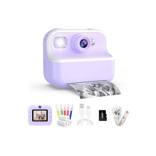 Appareil photo instantané pour enfants avec carte TF 32 Go, double caméra, écran 2,4 pouces, impression thermique et fonction dessin.