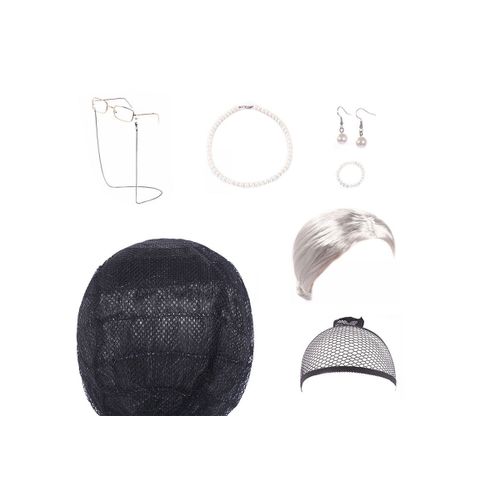Ensemble De Costume De Vieille Dame 7 Pièces Avec Perruque, Lunettes Et Bijoux Pour Cosplay Et Fêtes