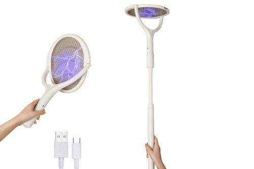 Tapette à mouches électrique avec tête rotative, lumière violette, rallonge et base murale