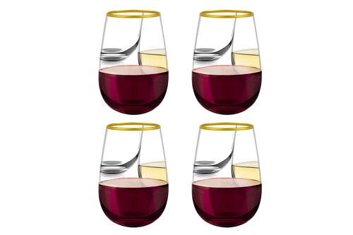 Verres À Vin Sans Pied En Plastique Transparent Avec Bord Doré - Lot De 4, Réutilisables, Incassables, Contenance 480 Ml