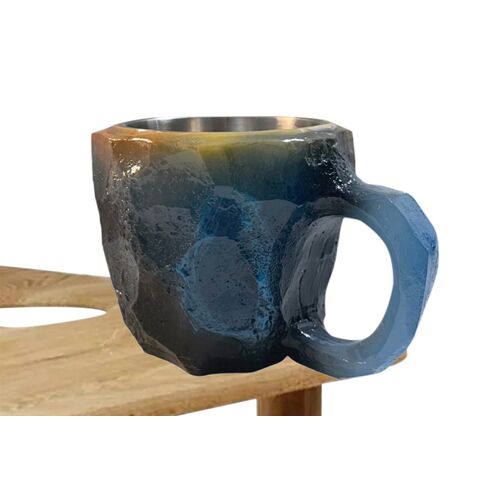 Mug À Café En Cristal Avec Revêtement En Acier Inoxydable - Bleu Ciel, Capacité De 200 Ml, Design Ergonomique