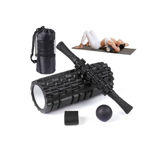 Ensemble De 5 Rouleaux De Massage En Mousse Comprenant Un Rouleau Pour Points De Pression, Un Rouleau De Massage, Une Balle, Une Sangle D'étirement Et Un Sac De Rangement.