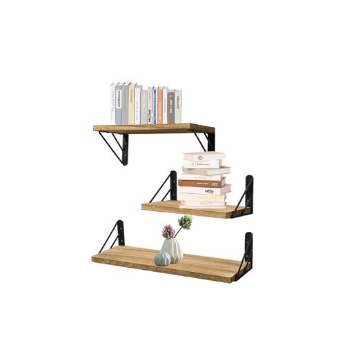 Ensemble de 3 étagères murales flottantes en bois kaki pour le rangement dans la chambre et le salon