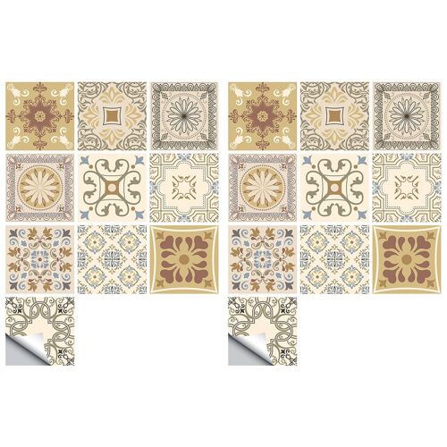 Lot de 20 stickers muraux décoratifs en PVC amovibles, motif carreaux marocains, pour cuisine et salle de bain.