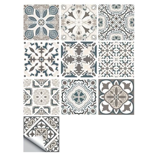Lot de 10 stickers muraux décoratifs en PVC amovibles, motif carreaux marocains, pour cuisine et salle de bain.
