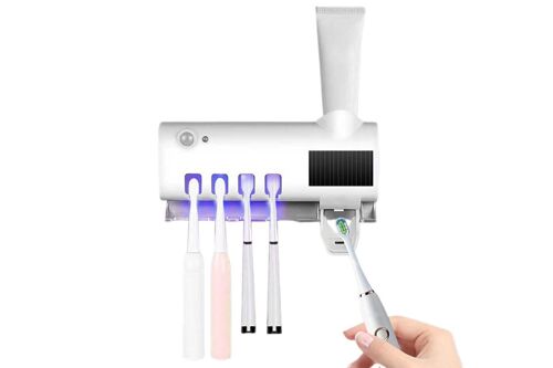 Porte-brosse à dents stérilisateur UV avec chargement solaire et USB, distributeur automatique de dentifrice
