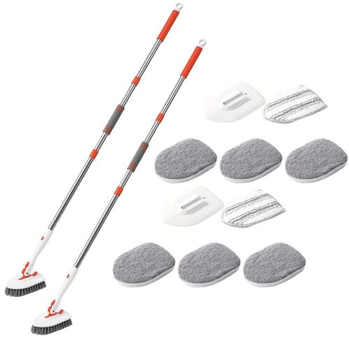 Kit de brosse de nettoyage 3 en 1 réglable avec 4 brosses de rechange et manche extensible