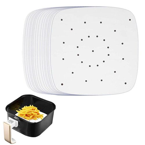 Feuilles de papier sulfurisé antiadhésives jetables pour friteuse à air, 100 pièces, 18 cm, résistantes à la chaleur.