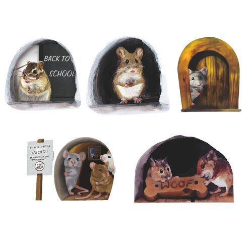 Lot de 5 stickers muraux 3D réalistes en forme de trou de souris pour la décoration intérieure