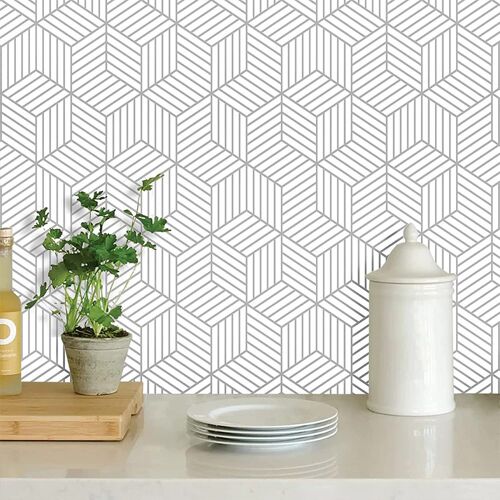 Papier peint hexagonal autocollant - Décoration murale géométrique amovible