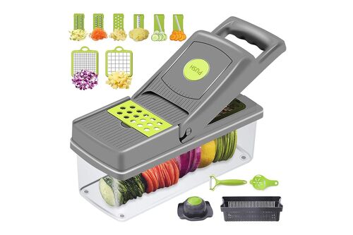 Hachoir À Légumes Multifonctionnel Avec 8 Lames, Protège-Main, Panier D'égouttage Et Racleur Pour Une Préparation Facile Des Aliments