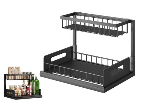 Organisateur sous évier avec tiroirs coulissants et étagère métallique pour le rangement de la cuisine
