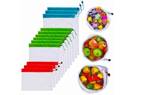 Sacs À Provisions Réutilisables En Filet - Lot De 12 Pour Faire Les Courses Et Ranger Ses Aliments - 3 Couleurs