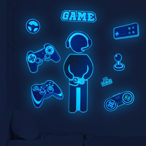 Stickers muraux phosphorescents pour gamers, parfaits pour la chambre et la salle de jeux des enfants. Autocollants, imperméables et amovibles.