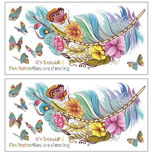 Lot de 2 autocollants muraux amovibles à motifs floraux et papillons pour la décoration intérieure