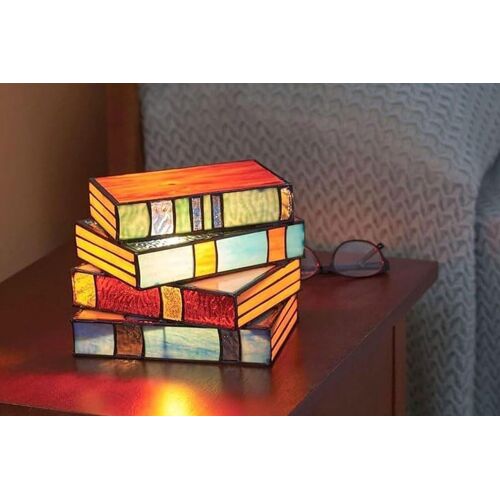 Lampe En Résine En Forme De Livres Empilés, Lampe De Table À Piles Pour Coin Lecture Et Chambre.