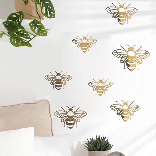 Lot de 24 stickers muraux abeilles - Décoration 3D creuse et autocollante pour la maison, imperméable et amovible, tailles variées