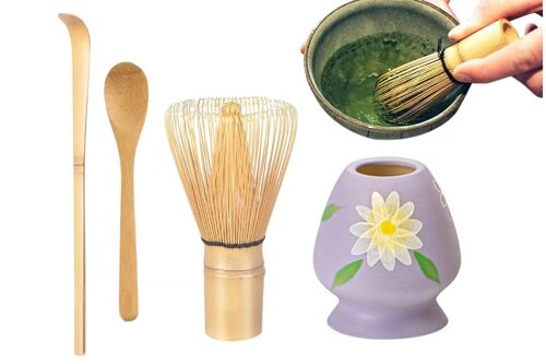 Ensemble De Fouet À Matcha En Bambou Avec Fouet, Cuillère, Support Et Fouet Pointu Pour La Cérémonie Du Thé