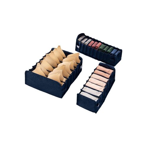 Ensemble de 3 organisateurs de tiroir pliables pour chaussettes, soutiens-gorge et sous-vêtements - Bleu marine