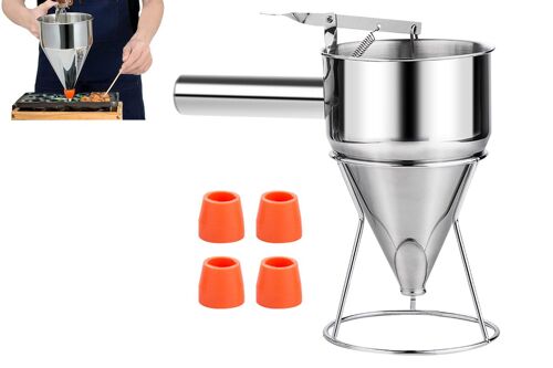 Distributeur De Pâte À Crêpes En Acier Inoxydable Avec Support Et 4 Embouts En Silicone